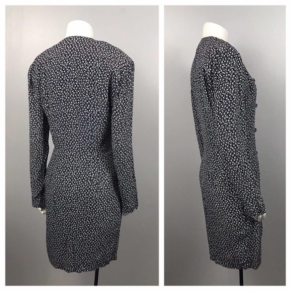1980s Coco Navy White Polka Dot Button Up Designer Dress / Women’s Small - Picture 2 of 4